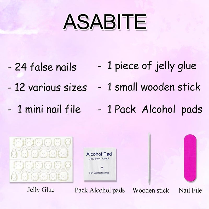 ASABITE 24 Pcs Valentine’s Day Press on Nails Almond False Nails Heart Fake Nails with Glitter Design Pink White Full Cover Artificial Nails French Medium Glue on Nails Reusable Stick on Nails for Women - Image 5
